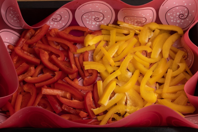 Cut up peppers ready for pre freezing