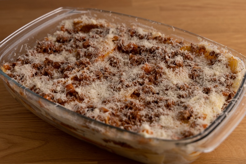 Lasagna before baking