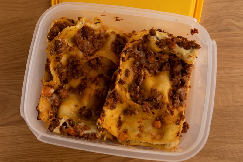 Lasagna in a resealable container