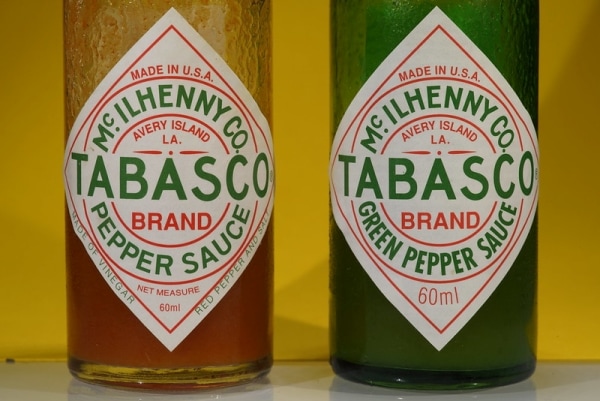 Tabasco pepper and green pepper bottles